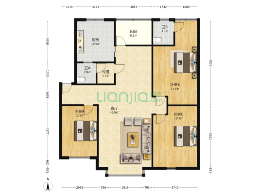 旌玉苑 3室1厅2卫 153平方