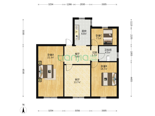 房产局家属院 3室2厅1卫 84平方