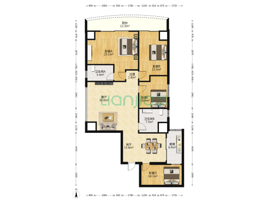 五福雅苑 4室2厅2卫 154平方