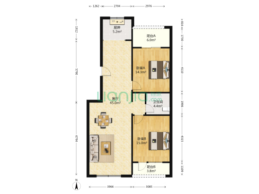 天泰圣罗尼克 2室1厅1卫 106平方