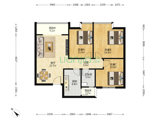 云丽大厦 3室1厅1卫 106平方
