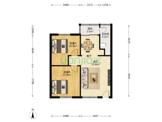 番禺人民医院宿舍 2室1厅1卫 68平方
