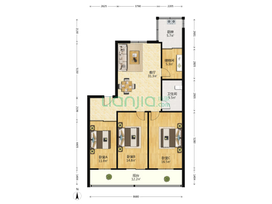 陇海西路176号院 3室1厅1卫 112平方