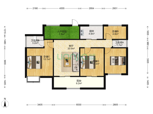 德信碧桂园君宸府 4室1厅2卫 110平方