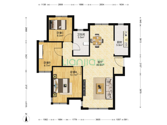 南益名士华庭海棠苑 3室1厅1卫 118平方