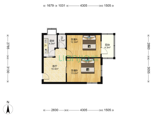 树脂厂宿舍 2室1厅1卫 56平方