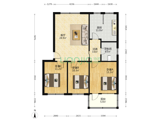 新安苑 3室1厅1卫 103平方