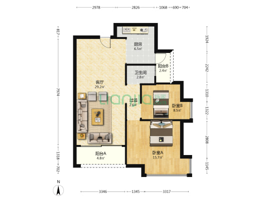 莲冠花园 2室1厅1卫 92平方