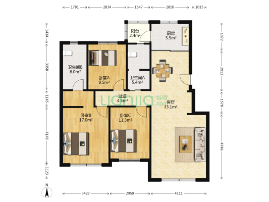 碧桂园银亿大城印象都荟 3室1厅2卫 118平方