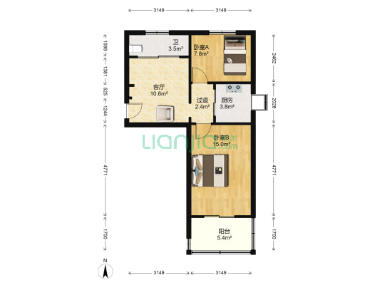 唐钢社区 2室1厅1卫 58平方