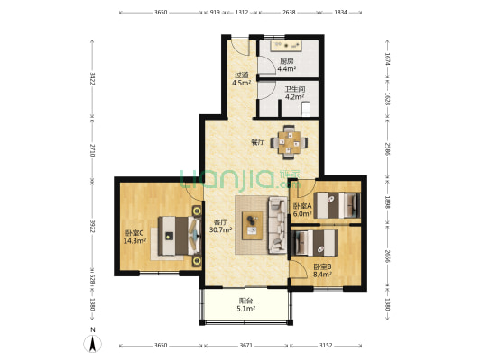 庆安南门小区 3室1厅1卫 111平方