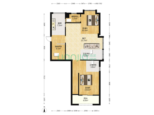 双杭城朗庭二期 2室1厅2卫 115平方