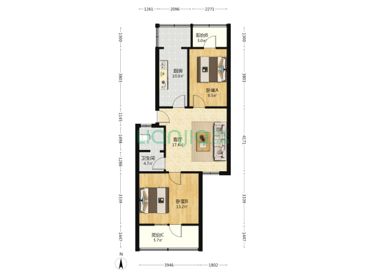 化工坊社区 2室1厅1卫 74平方