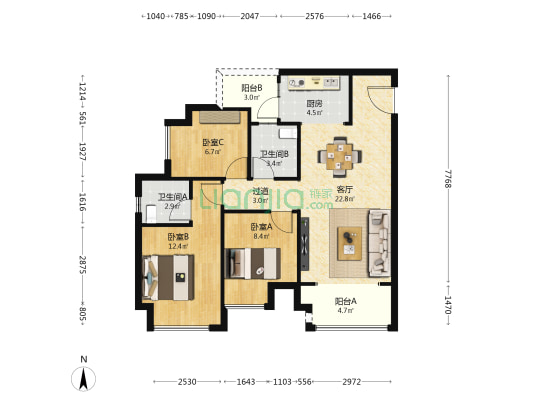 海成揽江 3室1厅2卫 92平方