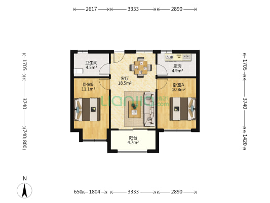 新中宇·维萨 2室1厅1卫 73平方