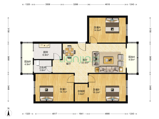 红专路50号 3室1厅1卫 130平方
