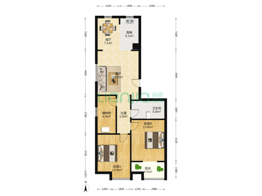 太平洋商贸中心 2室2厅1卫 107平方