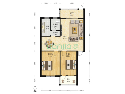 金和苑 2室1厅2卫 91平方