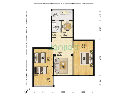 中莲池横街8号 3室2厅1卫 82平方