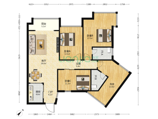 滨江财苑 4室1厅2卫 120平方