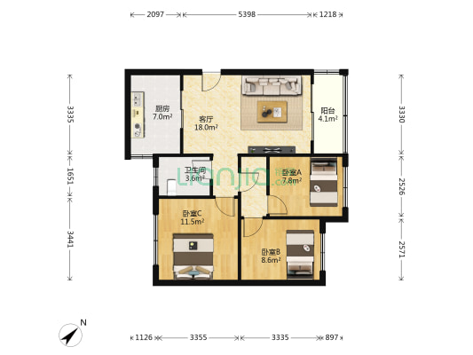 深宝花园 3室1厅1卫 78平方