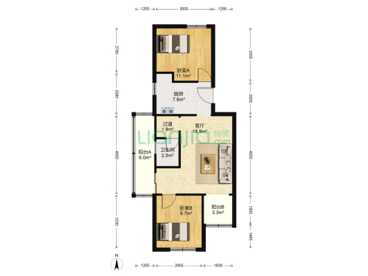 紫竹院甲3号院 2室1厅1卫 78平方