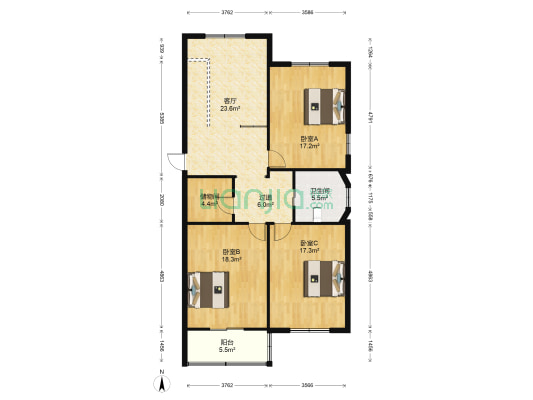 镇北路 3室1厅1卫 233平方