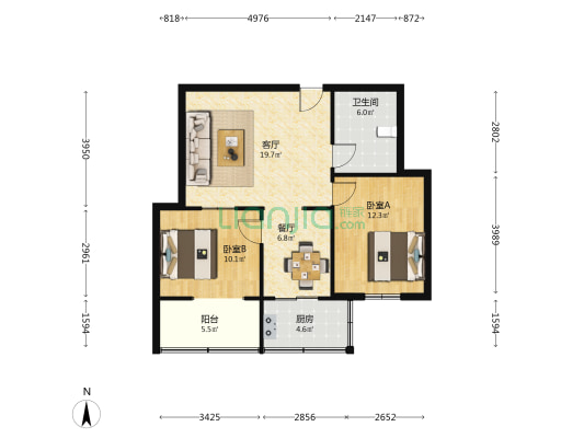 冶建一小区 2室2厅1卫 78平方