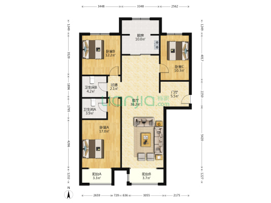 世茂香颂 3室1厅2卫 132平方