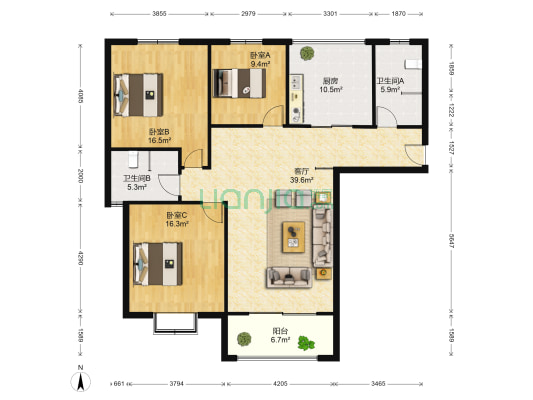 长城家园 3室1厅2卫 145平方