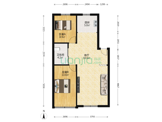 富贵学府 2室1厅1卫 81平方