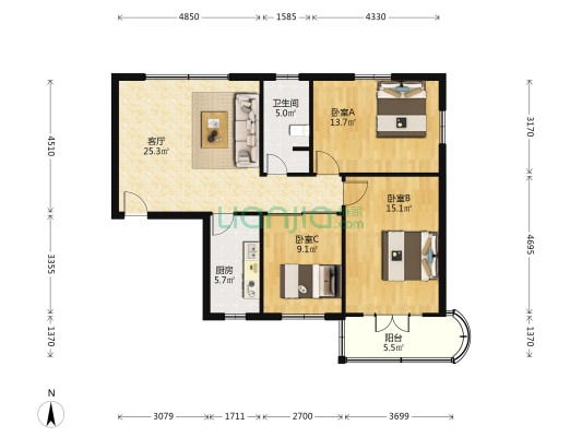 万昌大厦 3室1厅1卫 124平方
