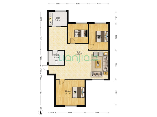 锦绣年华二期 3室1厅1卫 130平方