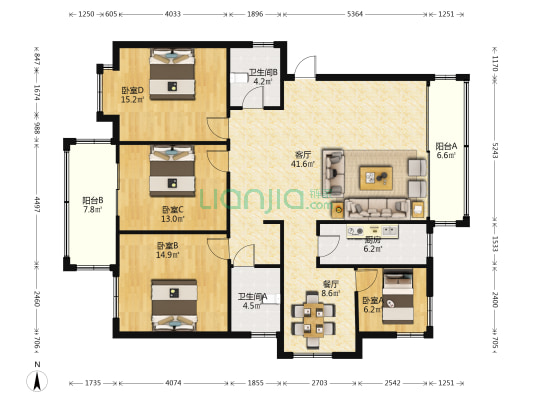 华丽世家 4室2厅2卫 140平方