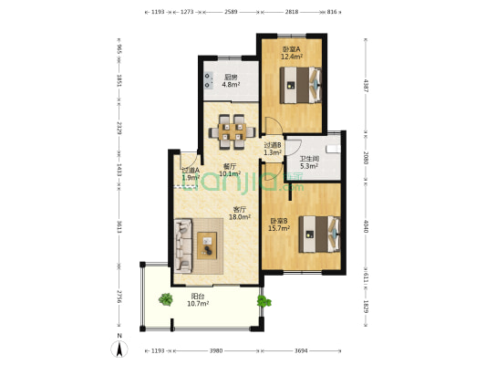 家和景苑 2室2厅1卫 91平方