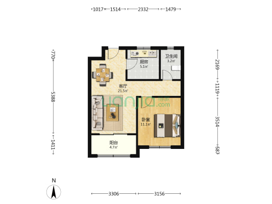 丰和苑 1室1厅1卫 62平方