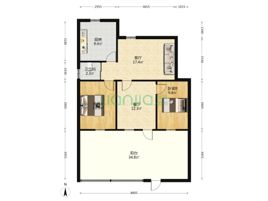 热电路18号 2室2厅1卫 77平方