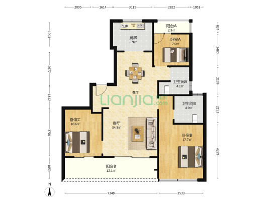 绿城桂语听澜 3室1厅2卫 128平方