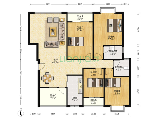 信昌·碧水康城 4室1厅2卫 165平方
