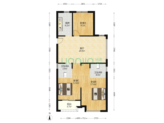 海日锦园 3室1厅2卫 108平方