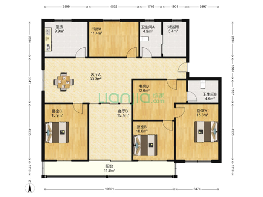 园林东村 5室2厅3卫 187平方