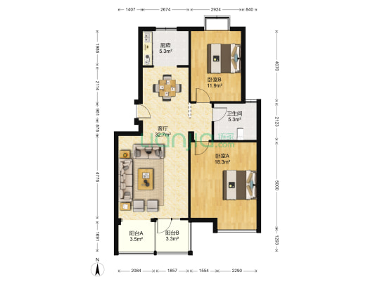海信慧园西区 2室1厅1卫 92平方