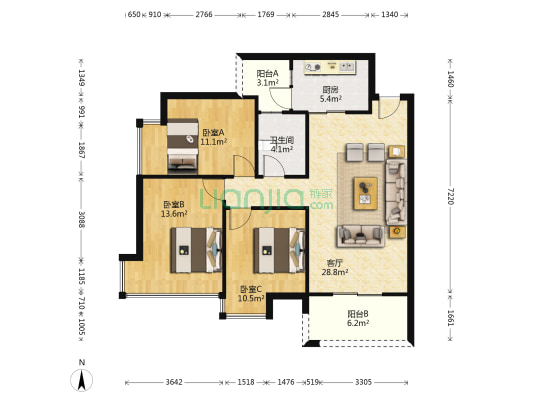 朗诗观山樾 3室1厅1卫 98平方
