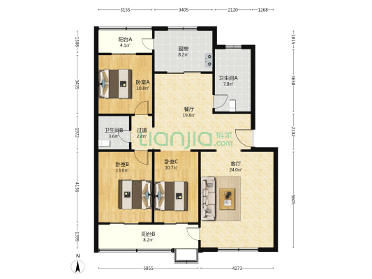 阳光北大街3021号 3室2厅2卫 138平方