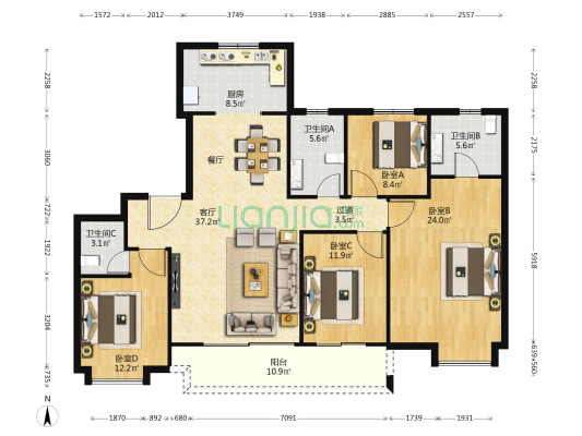 御锦城澜轩 4室1厅3卫 166平方