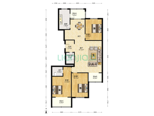 华亚广场 3室1厅2卫 166平方