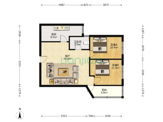 国立小区 2室1厅1卫 71平方