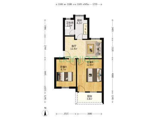 胜利路西三里 2室1厅1卫 51平方