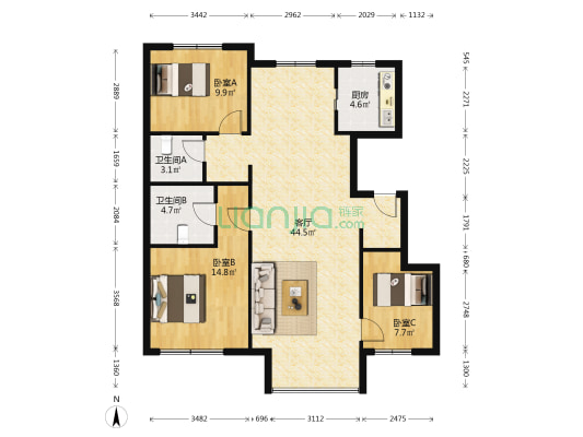 万科翡翠公园二期 3室1厅2卫 120平方