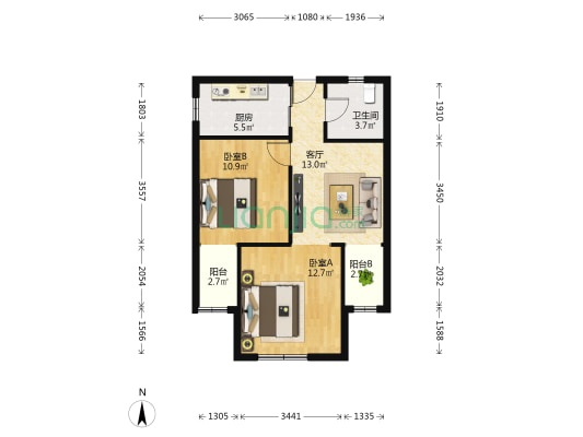 中山北一路805号 2室1厅1卫 73平方